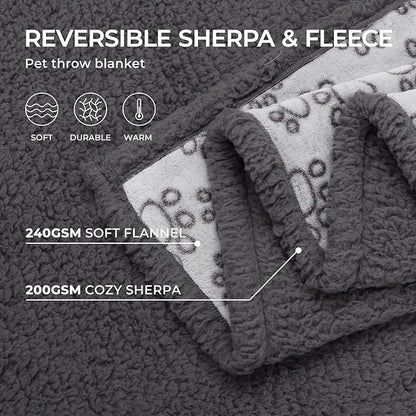 Luciphia Waterproof Pet Blankets for Couch Sofa Bed Cover Liquid Pee Proof Washable Soft Fluffy Large Dog Blanket Reversible Furniture Protection Paw Grey Medium（57" x 40"）