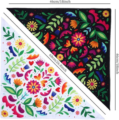 Whaline Mexican Dog Bandana Floral Dog Bandana Cinco De Mayo Fiesta Pet Scarf Double-Sided Adjustable White Black Flower Pet Neckerchief for Small Medium Large Cat Dog Carnival Accessories, 2 Pack