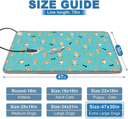 Extra Large Dog Heating Pad 47x30 in Waterproof Smart Thermostat Switch, Whelping Supplies Heated Dog Bed, Adding Wire Rope Wires Puppy Heating Pad Mat-Blue
