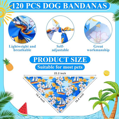 Sanwuta 120 Pcs Bandanas for Dogs Bulk Summer Triangle Dog Bandana Washable Pet Scarves Adjustable Bibs for Small and Medium Pets, 30 Styles(Fruit)