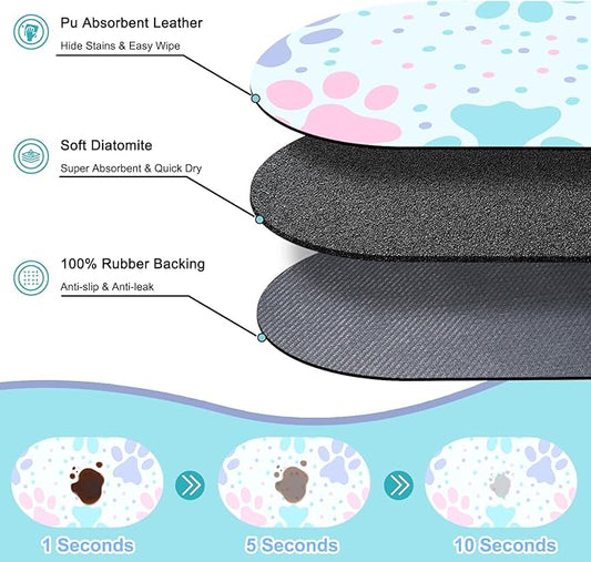 Dog Feeding Mat 24''x16'', Absorbent Pet Food Mat, No Stains Quick Dry Pet Water Mat Protect Floor, Cat Dog Water Bowl Mat for Messy Drinkers, Non-Slip Rubber Base Pet Placemats for Food and Water