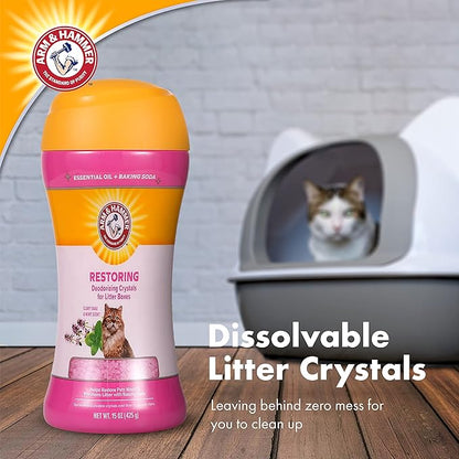 Arm & Hammer Restoring Cat Litter Box Deodorizing Crystals, Litter Deodorizer Additive to Help Absorb Odors and Restore Freshness Between Changes, Clary Sage & Mint Scent, 15 Oz - 2 Pack
