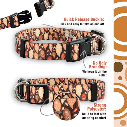 Native Pup Thanksgiving Dog Collar- Fall Collars for Dogs- Autumn Leaf, Turkey, Pumpkin Pie, Holiday Leaves- Girl Boy Puppy- Adjustable for Small, Medium, Large Breeds (Fall Leaves, Large)