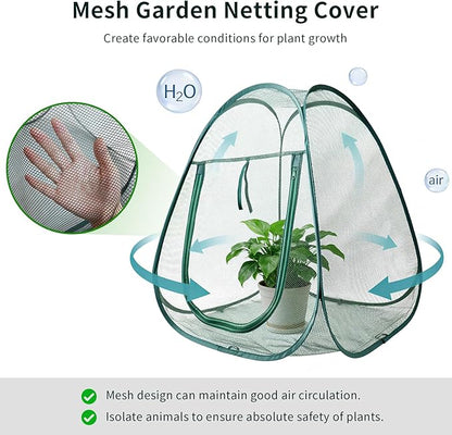 2PCS Mesh Plant Protector Tent from Animals, 28X28X32Inch Pop Up Garden Netting Cover Large Green Crop Cage Plant Protection Tent to Protect Outdoor Potted Plants Flowers Fruits from Deer Birds Cat