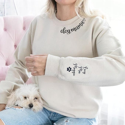 NAZENTI Custom Dog Mom Embroidered Sweatshirt with Pet Name on Sleeve, Fur Mama, Dog Lover Gifts