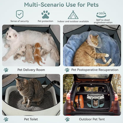 Dog Cat Playpen, Puppy Pet Playpen Indoor for Small Dog Crate Tent Cage Outdoor, Portable Pop Up Dogs Enclosure Kennel with Carrying Case for Dogs/Cats/Rabbits(Grey, Small