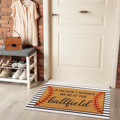 Tinideya 2 Pcs Baseball Door Mat Ballfield Welcome Non Slip Coir Mats Ballfield Theme Floor Layering Doormats Seasonal for Front Porch Entryway Decor(Baseball Theme)