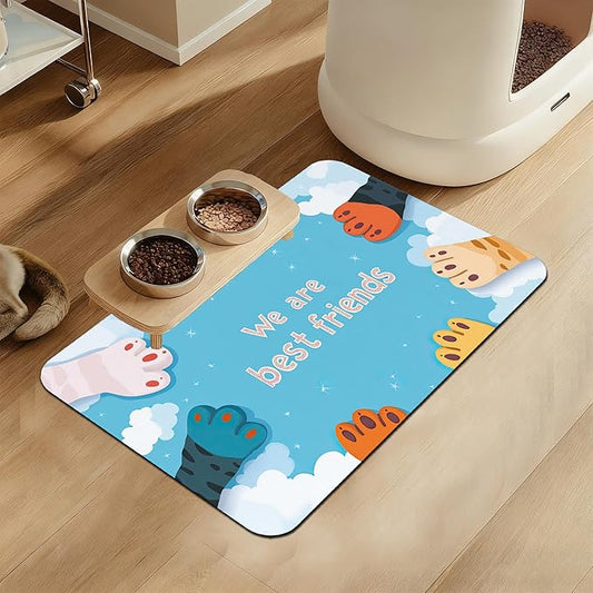 Cat Paw Pet Feeding Mat–Christmas Stocking Quick Dry Absorbent Dog Cat Food Mat, Non Slip Waterproof Bowl Placemat for Messy Eaters, Pet Accessories for Floors 12"x20"