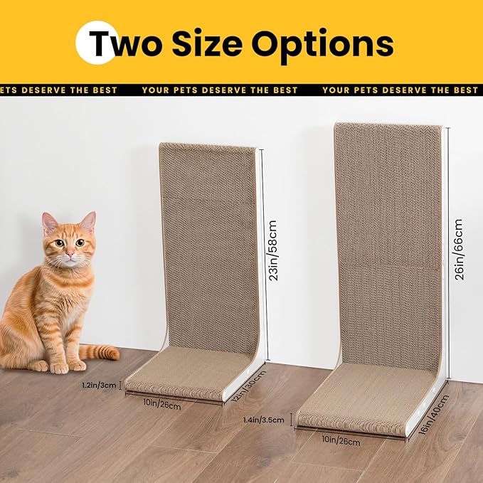 Cardboard Cat Scratcher,23 Inch L Shape Scratch Pad Wall Mounted,Vertical Scratching Board, Durable Cardboard to Protect Furniture for Indoor Cats,White Large