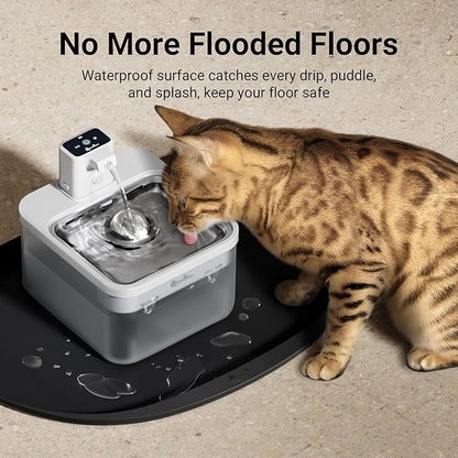 DownyPaws Cat Food Mats for Floors Waterproof, BPA Free Silicone Pet Feeding Mat, Non-Slip Pet Food Mat with High Raised Edge, Cat Placemat for Messy Drinkers, 18"×12.5", Black
