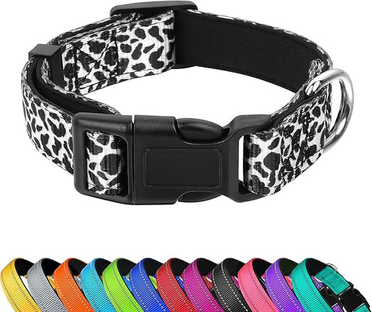 Reflective Dog Collar, Adjustable Soft Neoprene Padded Nylon Pet Collars with Buckle for Puppy and Small Dogs, Cats, Black White Cow,M