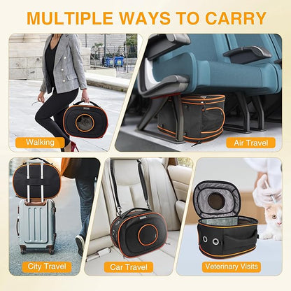 Airline Approved Cat Carrier 17" x 12.5" x 9", Fully Removable with Thick Double-Sided Padding, Breathable & Portable for Cats, Rabbits, Hamsters Under 12 lbs