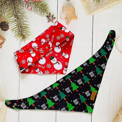 Christmas Dog Bandanas with Snap Button - 2 Pack Reversible Santa Claus Dog Scarf for Boy & Girl, Dog, Christmas Tree Holiday Bandana for Medium and Large Dogs (Large)