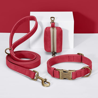 Didog Soft PU Leather Dog Collar, Stylish Quick Released Dog Collars for Medium Dogs, Easy Clean Adjustable Pet Collar for Daily Walking, Red, M Fit 13-21" Neck