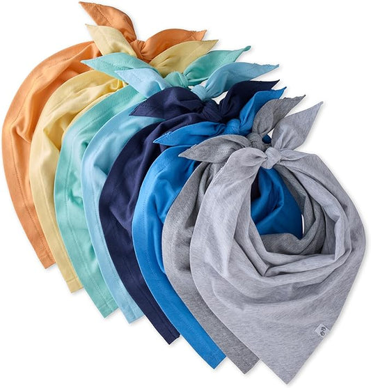 Bandit - The PET Bandana, 8 Pack 100% Organic Cotton Pet Bandanas Clothes for Small, Medium, Large Dogs, Rainbow Blue, Medium/X-Large
