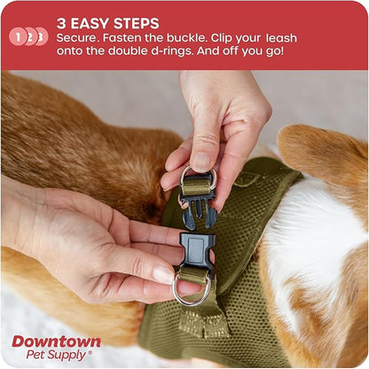 Downtown Pet Supply Step in Dog Harness for Small Dogs No Pull, Large, Hunter Green - Adjustable Harness with Padded Mesh Fabric and Reflective Trim - Buckle Strap Harness for Dogs