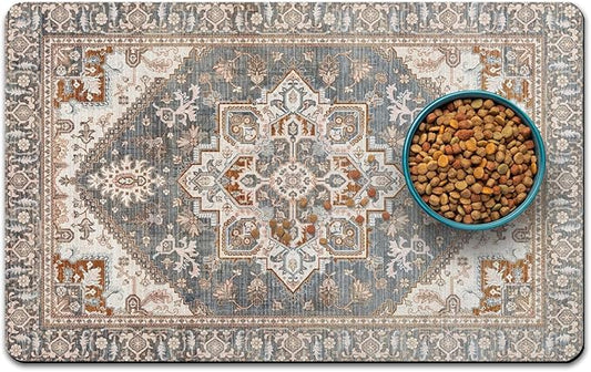 Dog Food Mats for Floors, Absorbent and Quick-Drying Pet Cat Food Mat,Anti-Fouling and Easy-to-Clean Pet Feeding Mat,Dog Bowl Mat for Messy Drinking Water Bowls.16 x24, Bohemia Style