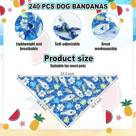 Aliceset 180 Pcs Summer Pet Dog Bandana Bulk Fruit Bandanas for Dogs Adjustable Washable Tropical Pet Triangle Scarf Dog Kerchief Bibs for Small Medium Large Dog Cat Holiday Costume Accessories