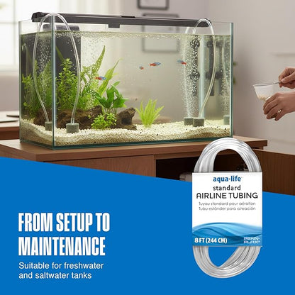Penn-Plax Aqua-Life Standard Airline Tubing - 3/16 Inch Flexible Airline Hose for Aquarium Pumps, Fish Tank Line for Air Stones & Filters - Safe for Freshwater & Saltwater - 8 ft Long, Clear