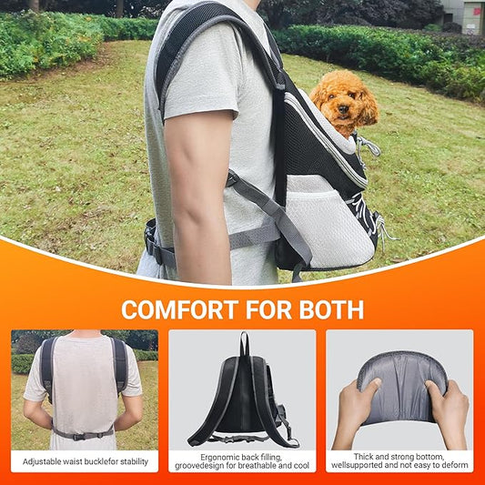 Dog Carrier Backpack for Small Dogs｜Pet Travel Shoulders Bag - Puppy Holder for Chest-Front Dog Baby Carring Ventilated for Hiking & Camping, Black Grey, L