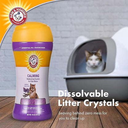 Arm & Hammer Cat Crystal Deodorizer for Kitty Litter Box - Calming Lavender & Vanilla Scented Cat Litter Smell Eliminator - Crystal Odor Control for Cats Mess Cleanup - Pet Home Supplies, 15 Oz
