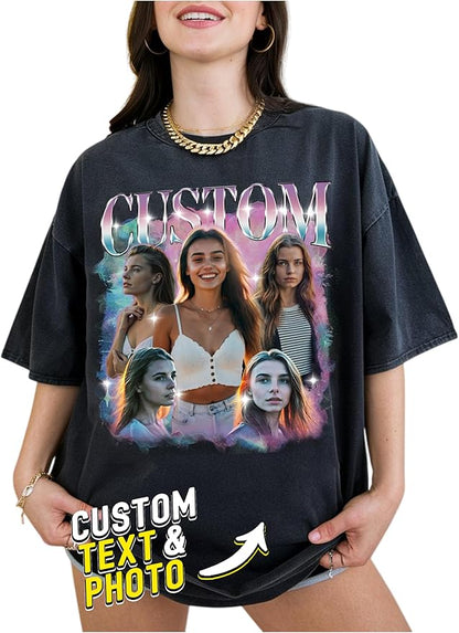 Custom Bootleg Rap Tee, Personalized Girlfriend Vintage Graphic T-Shirt, Photo Shirt, Valentine Birthday Gifts