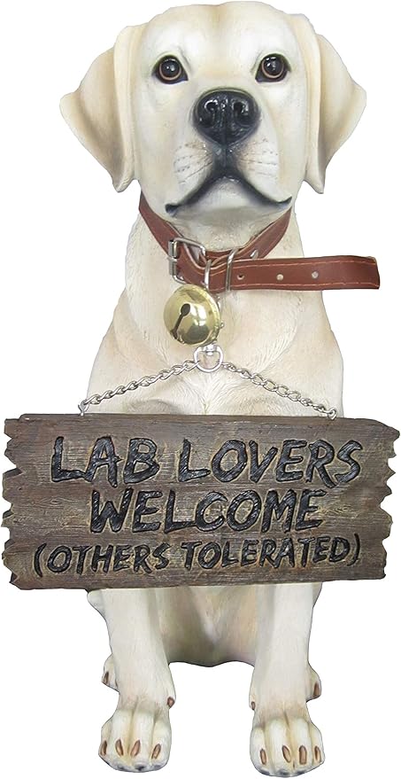 DWK-HD37476 - Labrador Retriever 14 Inch Puppy Dog with Welcome Sign Statue - Fantastic Detail Hand Painted Sculpture - Lab Art Decor Figurine Bust - Decorative Poly-Resin Outdoor Animal Figure