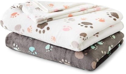 Allisandro 350 GSM-Super Soft and Premium Fuzzy Flannel Fleece Pet Dog Blanket, The Cute Print Design Washable Fluffy Blanket for Extra Large Puppy Cat Kitten Indoor or Outdoor, White, 80 x 64 Inches