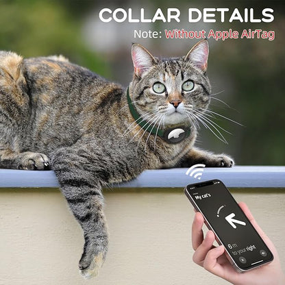 AirTag Cat Collars, Stretchy Collar with Apple AirTag Holder and Bell, Breakaway Ultra Design Elastic GPS Tracking Collars for Cats and Puppies, (7.5-12.5 Inch), Forest Green