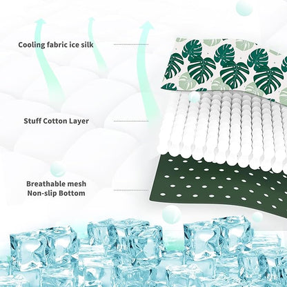 NWK Pack of 4 Pet Cooling Mat - Ice Silk Cooling Mat for Dogs & Cats Portable & Washable Pet Cooling Blanket, Car Seats, Beds for Summer (4pcs, Green Leaf, 27’’ X 20’’ X 0.3)