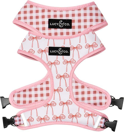 Lucy & Co. Cute Reversible Dog Harness Walking Halter - Best Designer Pet Harnesses for XS - XL Dogs - Padded Adjustable Vest for Easy Walking (Large, Ballet Bows - White & Pink Bows)