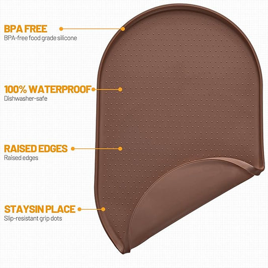Hubulk 100% Waterproof Silicone Pet Feeding Mat with Raised Edge for Food and Water, Dog Bowl Mats, Cat Bowls Placemat with High Lip Protects Floor for Cats and Dogs (Brown, 19" L x 12" W)