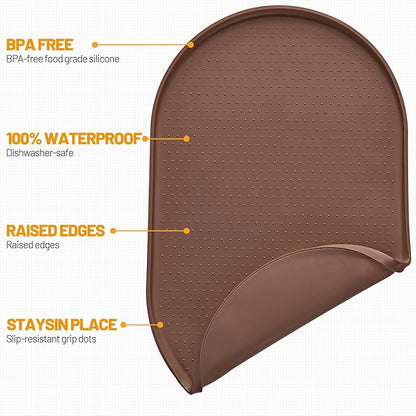 Hubulk 100% Waterproof Silicone Pet Feeding Mat with Raised Edge for Food and Water, Dog Bowl Mats, Cat Bowls Placemat with High Lip Protects Floor for Cats and Dogs (Brown, 24" L x 16" W)