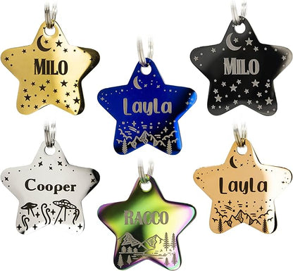 Personalized Dog Tag with 5 Lines of Custom Deep Engraved Durable Stainless Steel Pet ID Name Tag Designer Regular Size Star