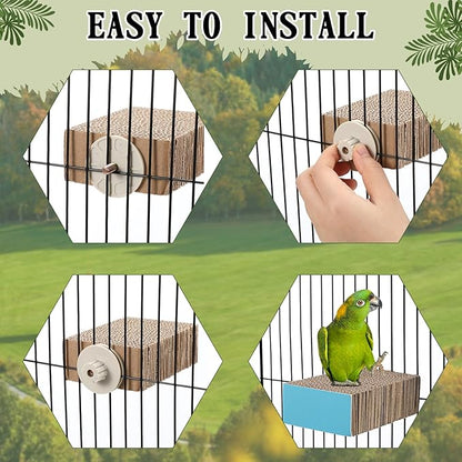 Skyygemm 2 Pieces Parrot Toy Bird Chew Cage Accessories Flat Perch Bird Paw Grinding Stand Parrot Cage Playground for Macaws, Small Parakeets, Conures, Budgies, Finches Conure Cockatiel(Small)