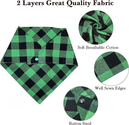 Christmas Plaid Dog Bandana with Button, Fall Dual Layer Soft Cotton Triangle Dog Scarf Kerchief Washable Girl Boy Dog Bandanas Adjustable Accessories for Small Medium Large Extra Large Dog Puppy Pet
