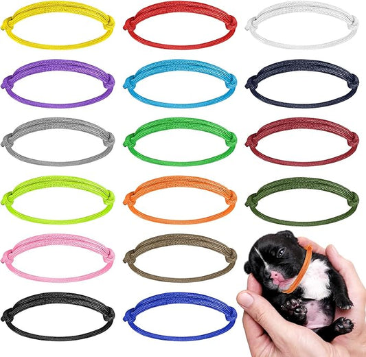 BOUMUSOE 16pcs Adjustable Puppy ID Bands - Multi Coloured Whelping Collars for Dog, Kitten & Newborn Pet