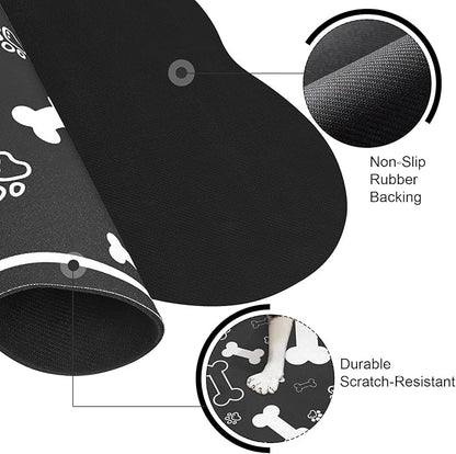 Dog Cat Food Mat,Rapid Absorbent Pet Feeding Mat, Bone Shaped Dog Placemat Water Bowl Mat with Rubber Backing,No Stains Dog Cat Food Mats Indoor, Pet Accessories Supplies 23"x36" Black