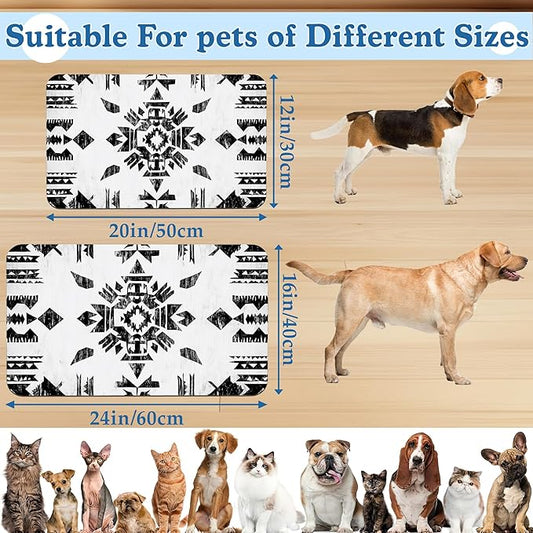 Black Boho Art Dog Food Mat–Christmas Stocking Absorbent Quick Dry Feeding Placemat for Food and Water Bowls, Non Slip Rubber Backing, Waterproof Pet Supplies for Mess-Free Eating 12"x20"