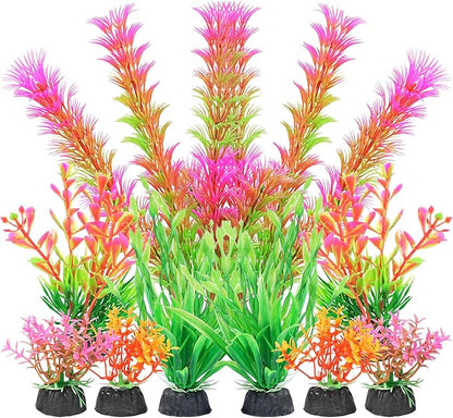 AQUANEAT Artificial Fish Tank Plants, Aquarium Decorations, Pink Plastic Accessories, 10pcs