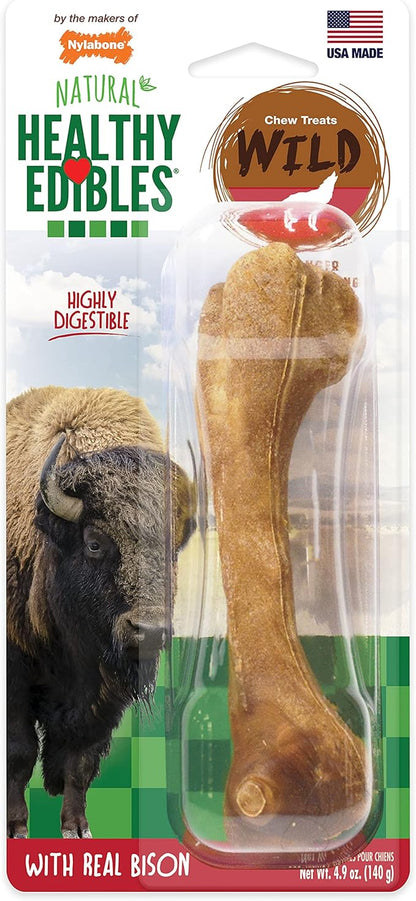 Nylabone Healthy Edibles WILD Natural Dog Chew Treats for Large Dogs, Long Lasting Dog Chew Bones Made in USA, Bison Flavor, For Dogs Up to 50 lbs. (1 Count)