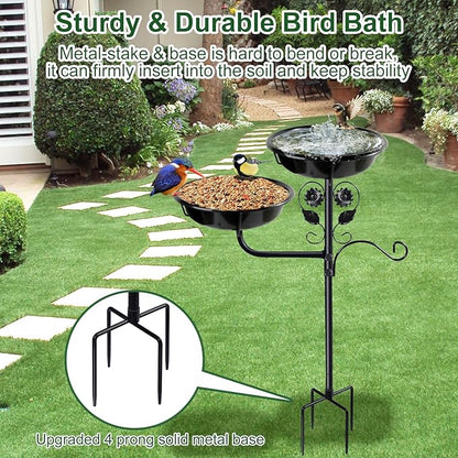 32.7 Inch Metal Bird Bath for Outside, Double Bowls Bird Baths for Outdoors, Freestanding Birdbaths for Outdoors Garden Decor, Bird Feeders Stand for Outdoors with Metal Stake,Garden Decor for Outside