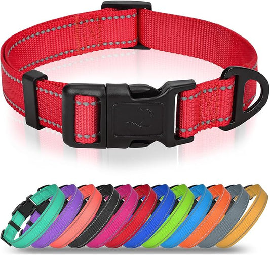 Joytale Large Dog Collar, Reflective and Adjustable Nylon Pet Collar with Quick-Release Buckle for Large Dogs, Red, L
