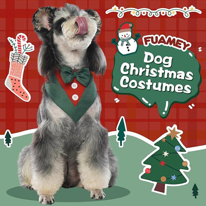 FUAMEY Dog Tuxedo Christmas for Medium Dogs,Dog Formal Suit Dogs Attire Pet Bow Tie Puppy Party Costumes Cat Tux Outfits Pets Bandana Cosplay Adjustable Bowties Christmas Green Red M