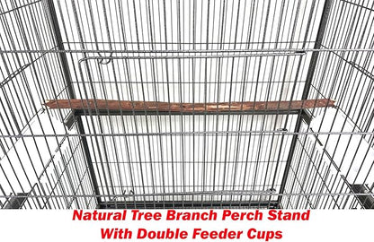 Extra Large Wrought Iron Breeding Flights Canary Parakeet Cockatiel Lovebird Finches Parrot Home Cage Double Large Front Doors 4 Side Doors Bottom Storage Shelf On Lockable Wheels