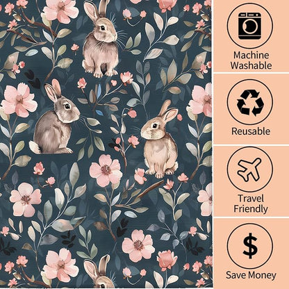 Cute Bunny Hand Towels - 2 Pack, 14.5" X 28",Soft Microfiber Polyester Dark Towel Set with Adorable Rabbit and Floral Pattern,for Whimsical Bathroom Kitchen Spa Hotel Decor Gifts