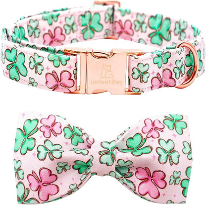 Lionheart glory Dog Bow Collar St. Patrick's Day Dog Collar for Small Dogs, Adjustable Green Collars Lucky Clover Shamrock Dog Collar with Bowtie Pet Collar Bows