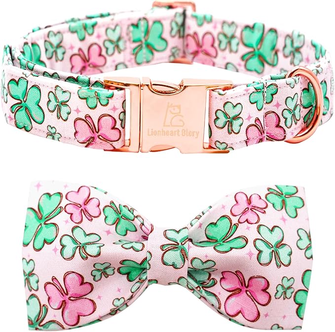 Lionheart glory Dog Bow Collar St. Patrick's Day Dog Collar for X-Small Dogs, Adjustable Green Collars Lucky Clover Shamrock Dog Collar with Bowtie Puppy Collar Bows