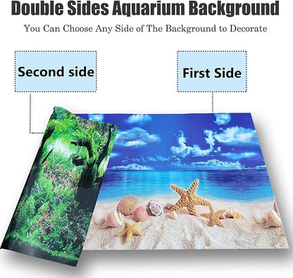Fish Aquarium Background Poster Beach Fish Backdrop for Aquarium 10 20 Gallon Tank Wallpaper Fish Tank Background Double Sides Fish Tank Stickers
