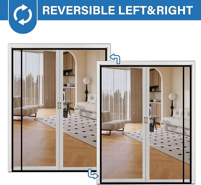 Magnetic Screen Door Left Right Side Opening Upgraded PET Mesh Greater Than Fiberglass and Polyester,Keep Bugs Out,Pet & Kid Friendly,Suitable for Sliding Doors,Patio French Doors-60" X 80"
